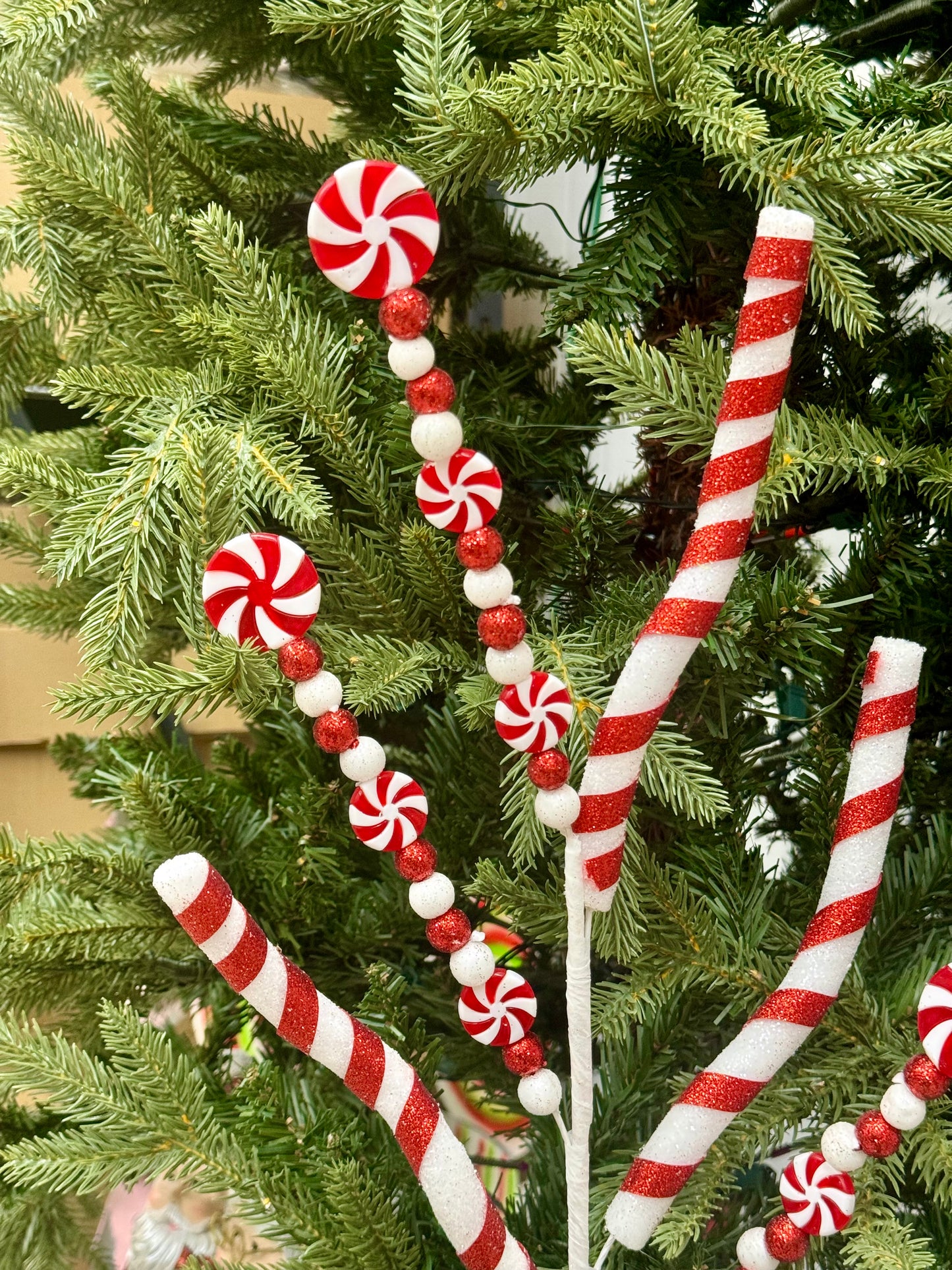 28 Inch Red And White Candy Cane And Peppermint Spray