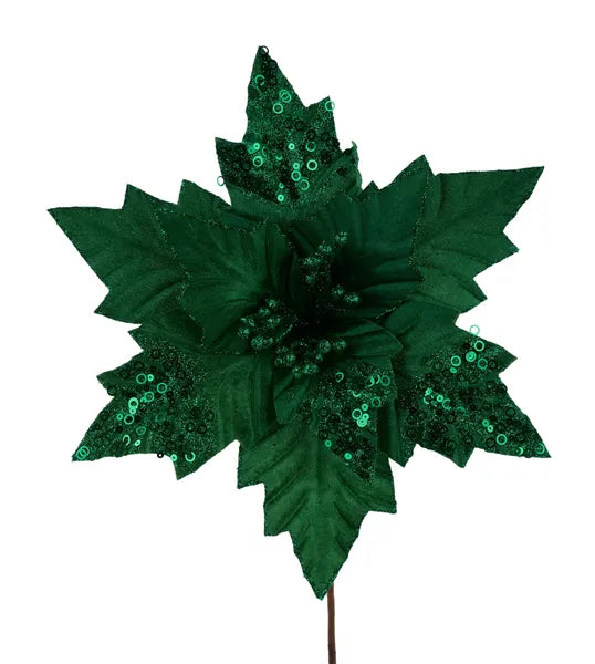 18 Inch Emerald Green Velvet Poinsettia Stem