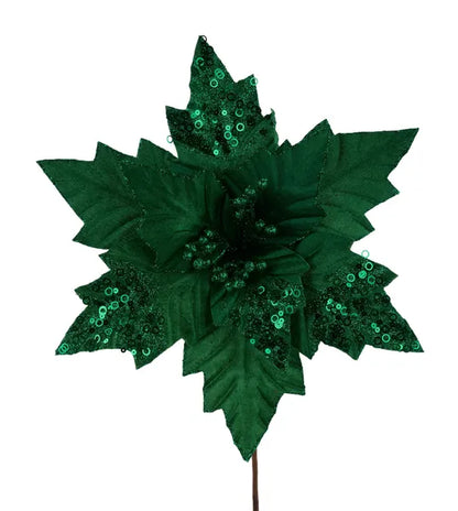 18 Inch Emerald Green Velvet Poinsettia Stem
