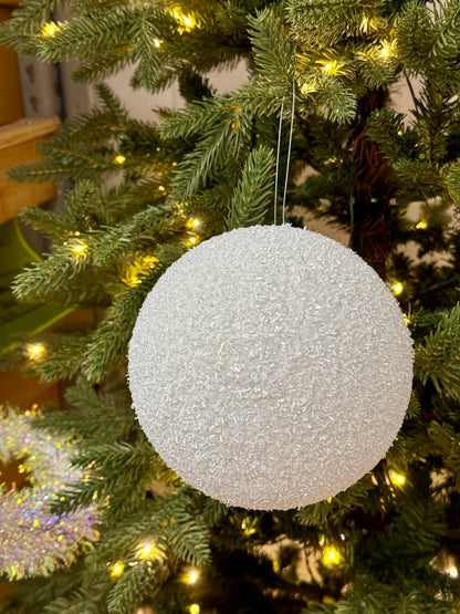 6 Inch White Foil Glitter Ornament Ball