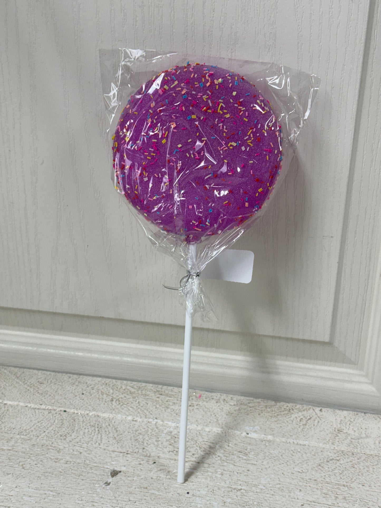 5 Inch Hot Pink Sprinkle Lollipop With Stick