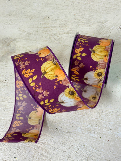 2.5 Inch By 10 Yard Pumpkins Foliage Ribbon