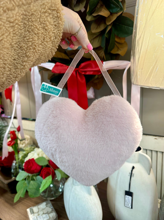 9.8 Inch Light Pink Fur Heart Shaped Pillow