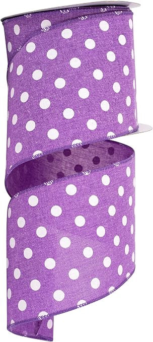 4 Inch By 10 Yard Purple Polka Dot Linen Ribbon