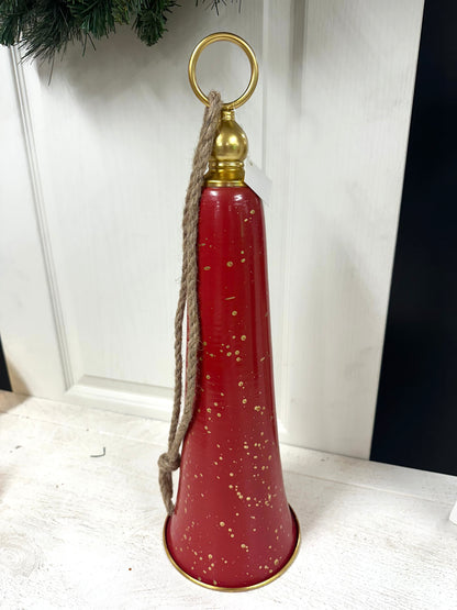 19.5 Inch Red And Gold Metal Elongated Bell