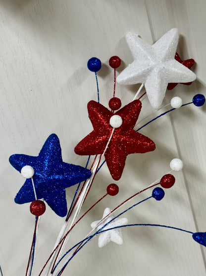 29 Inch Red White And Blue Glitter Star Spray