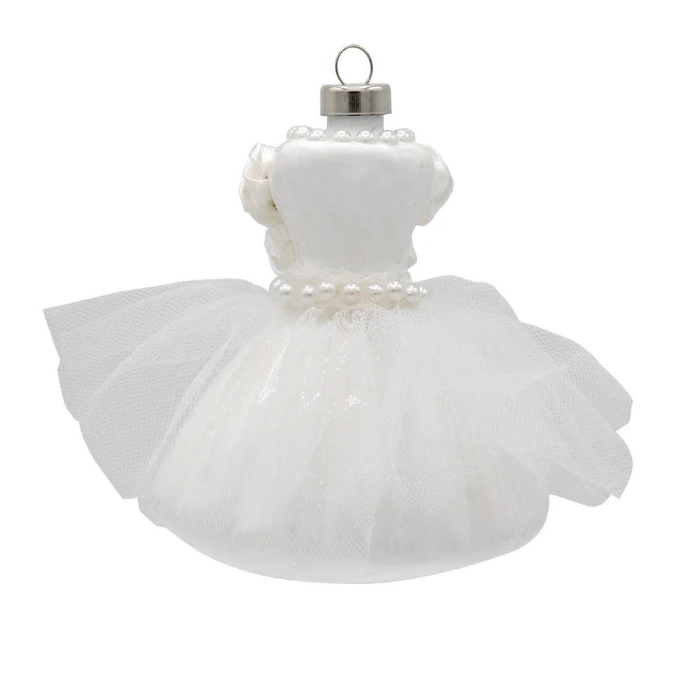 Kat And Annie White Wedding Gown Glass Ornament