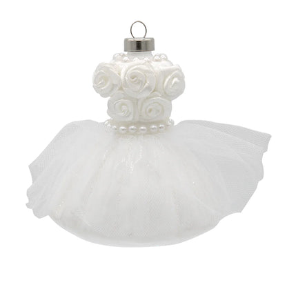 Kat And Annie White Wedding Gown Glass Ornament