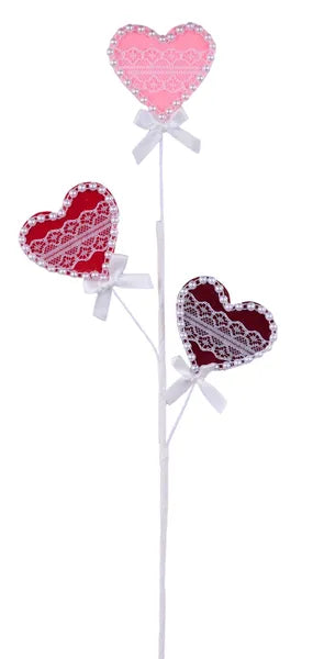 23 Inch Lace Pearl And Felt Heart Spray