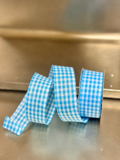 1.5 Inch By 10 Yard Blue And White Gingham Ribbon