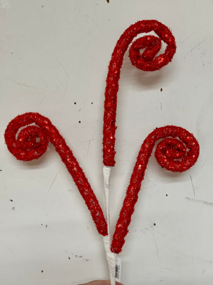 28 Inch Red Sequin Tinsel Curly Spray
