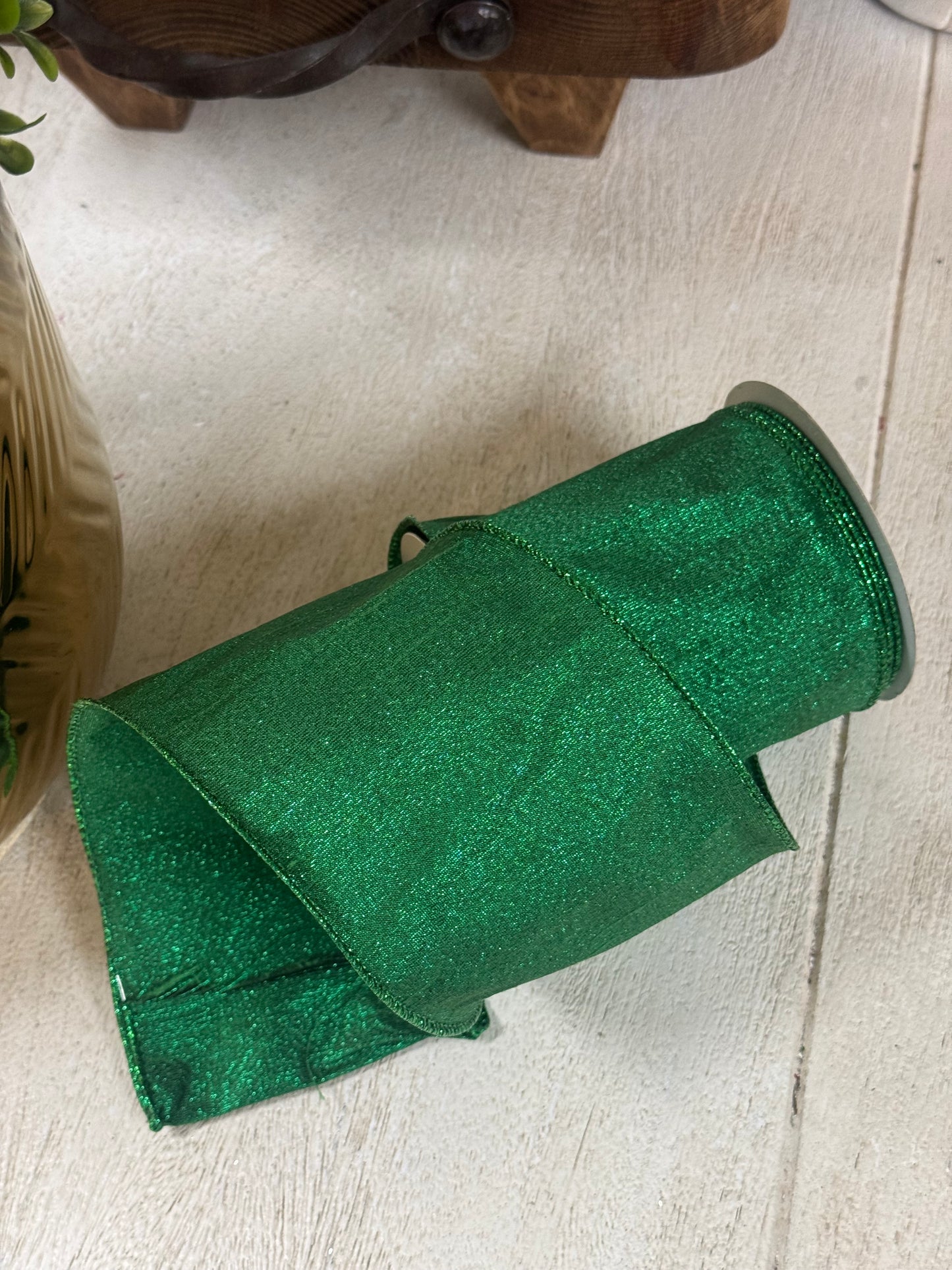 4 Inch By 10 Yards Emerald Green Metallic Ribbon