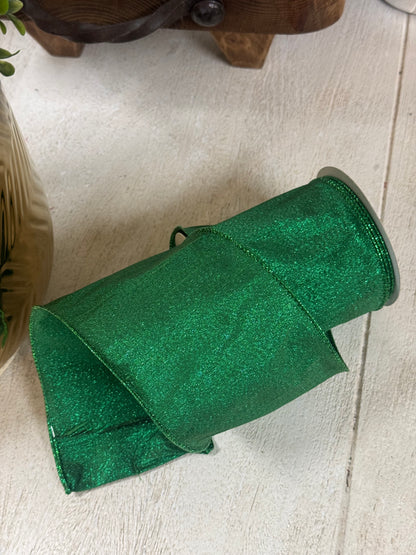 4 Inch By 10 Yards Emerald Green Metallic Ribbon