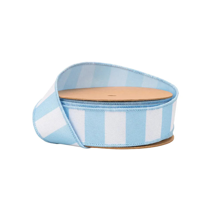 1.5 Inch By 10 Yard Light Blue Horizontal Stripe With Blue Backing Ribbon