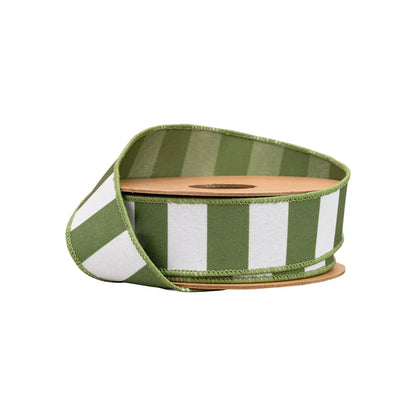 1.5 Inch By 10 Yard Green Horizontal Stripe With Green Backing Ribbon