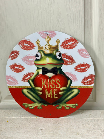 12 Inch Kiss Me Valentines Frog Metal Sign