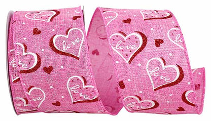 2.5 Inch By 10 Yard Red And Pink Love Heartbeat Glitter Ribbon