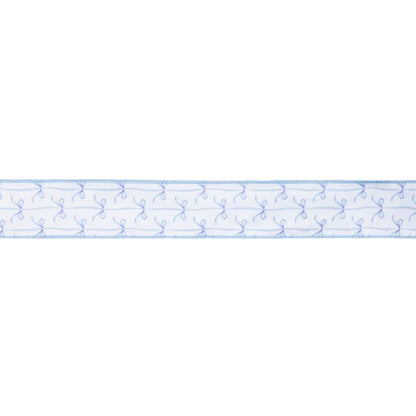 2.5 Inch By 10 Yard Blue Bows On White Dupioni Ribbon