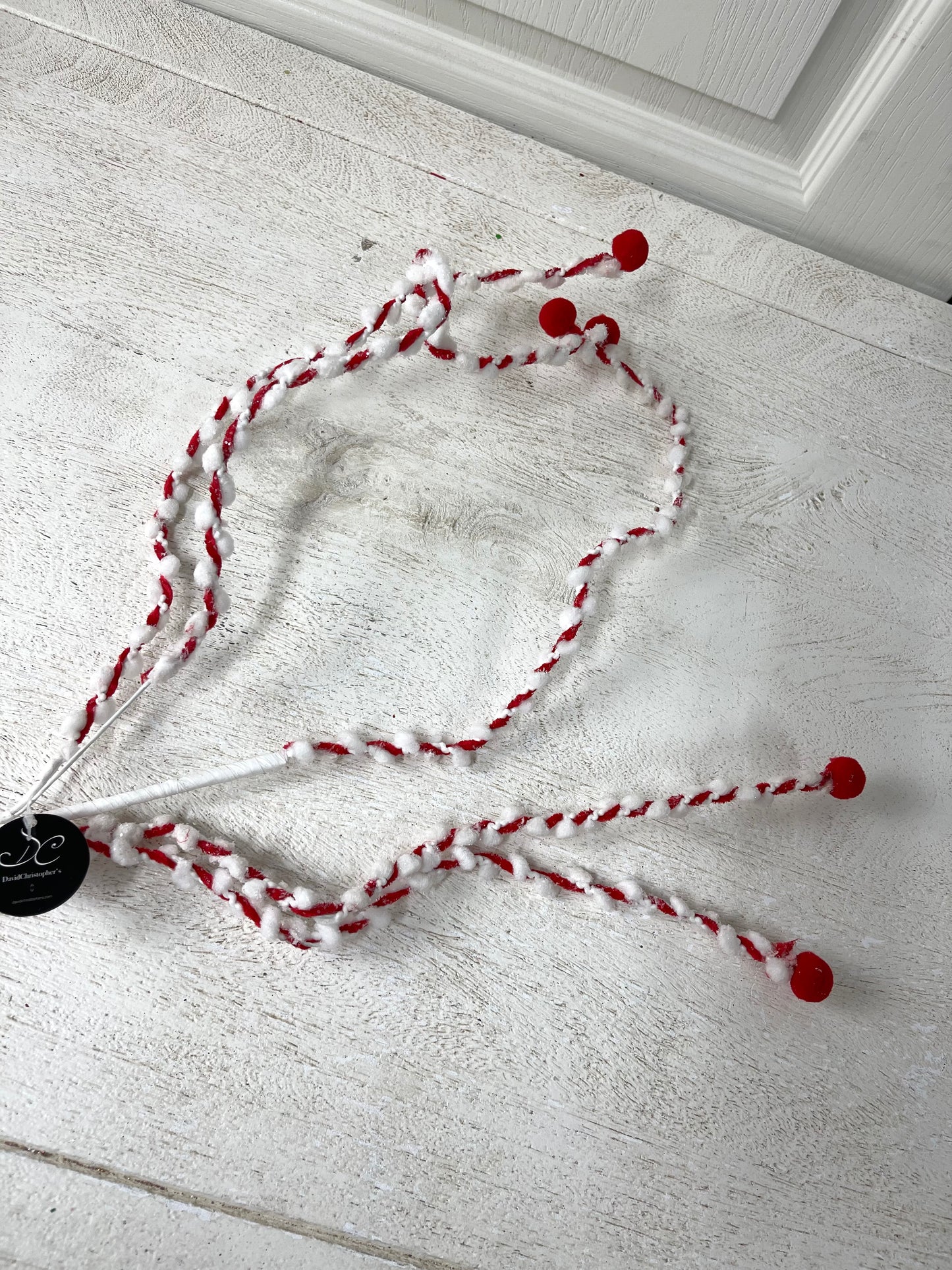 34 Inch Red And White Chenille Peppermint Curly Spray