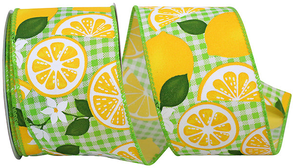 2.5 Inch By 10 Yard Lemon On Lime Gingham Check Ribbon