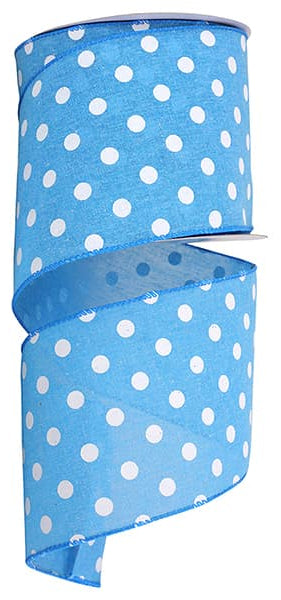 4 Inch By 10 Yard Blue Polka Dot Linen Ribbon