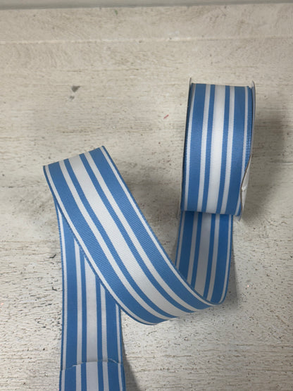 1.5 Inch By 10 Yard Baby Blue And White Striped Ribbon