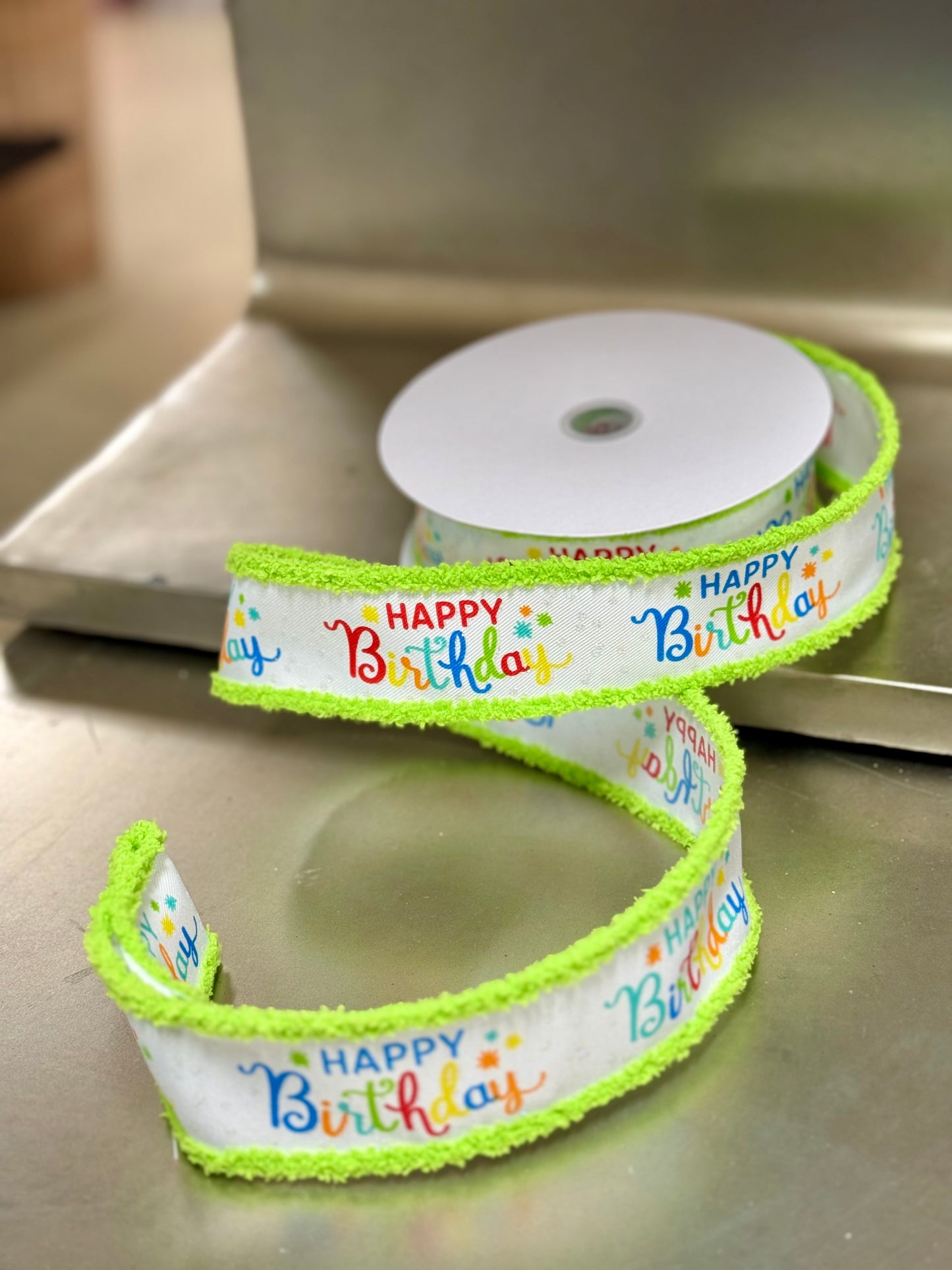 1.5 Inch By 10 Yard Happy Birthday Drift Edge Ribbon