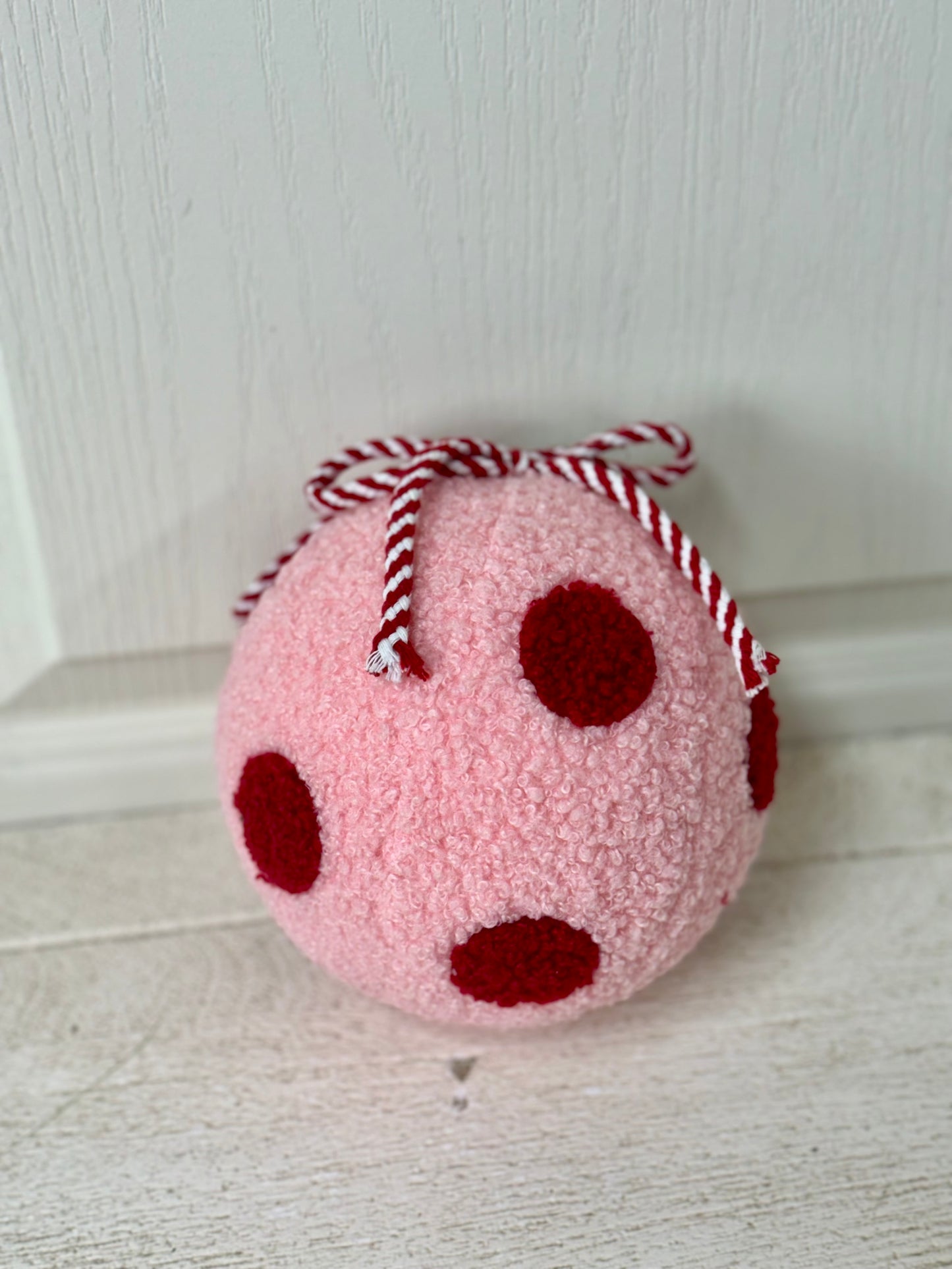 6 Inch Red And Pink Polka Dot Yarn Ball Ornament