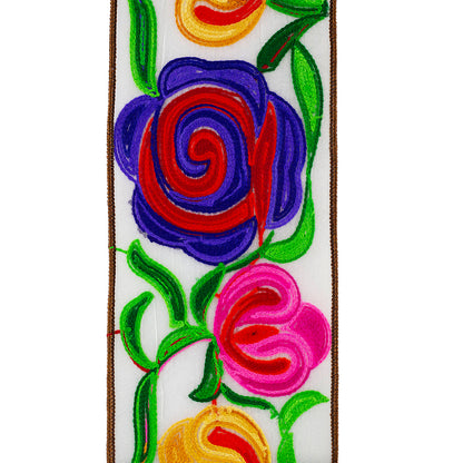 4 Inch By 5 Yard Flower Embroidery Stitches Wired Edge Ribbon