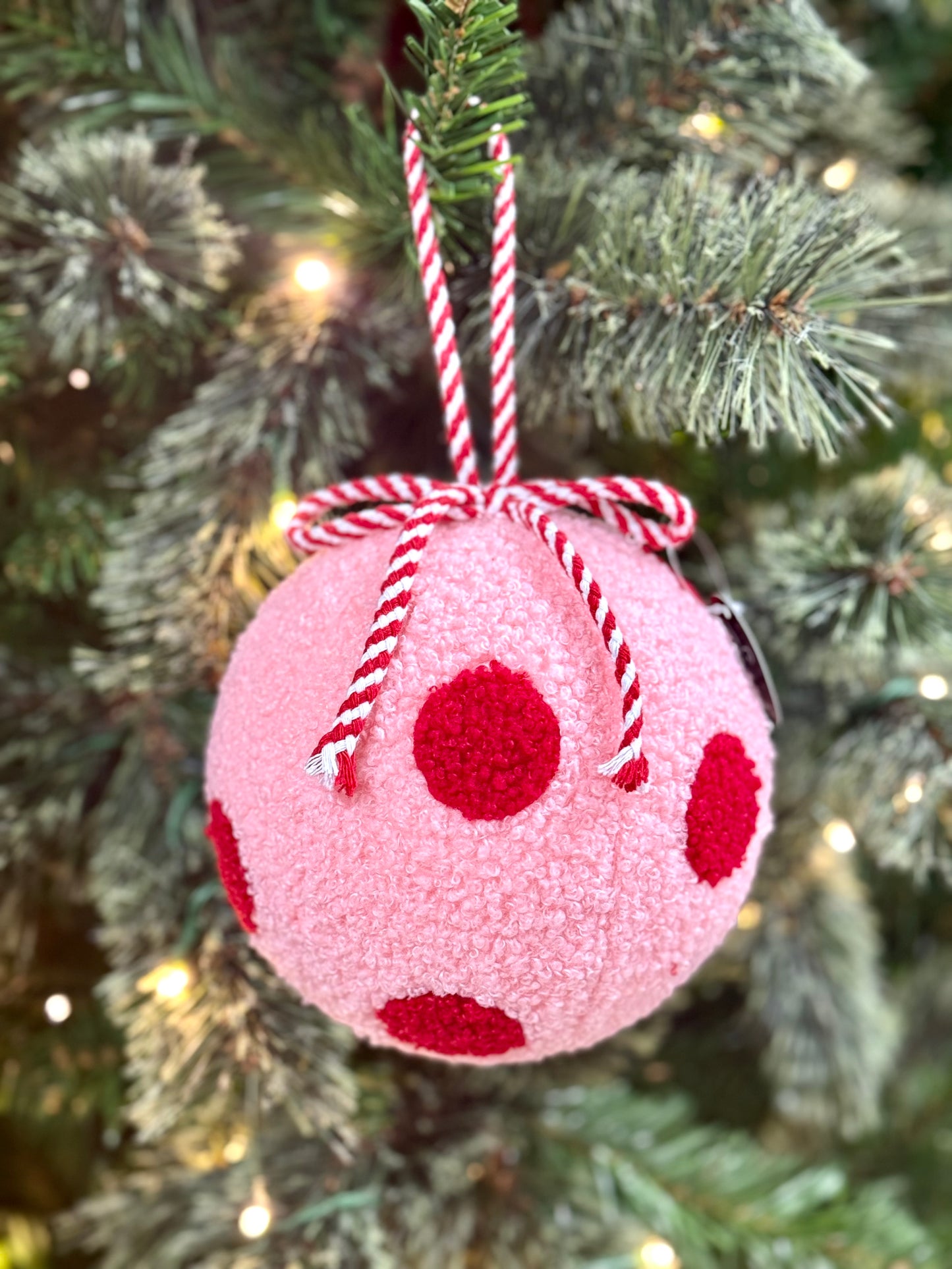 6 Inch Red And Pink Polka Dot Yarn Ball Ornament