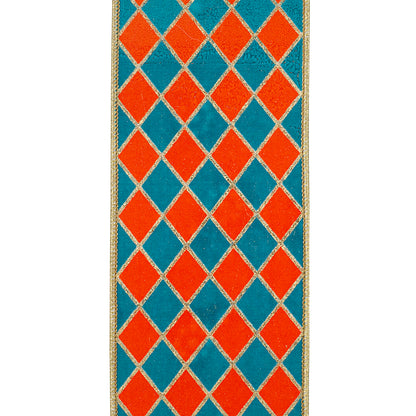 4 Inch By 5 Yard Orange And Turquoise Diamond Elite Metallic Outline Deluxe Wired Edge Ribbon