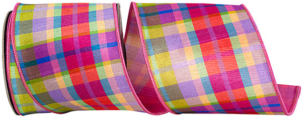 4 Inch By 10 Yards Strawberry Plaid Deluxe Mesh Backed Wired Edge