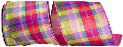 4 Inch By 10 Yards Strawberry Plaid Deluxe Mesh Backed Wired Edge