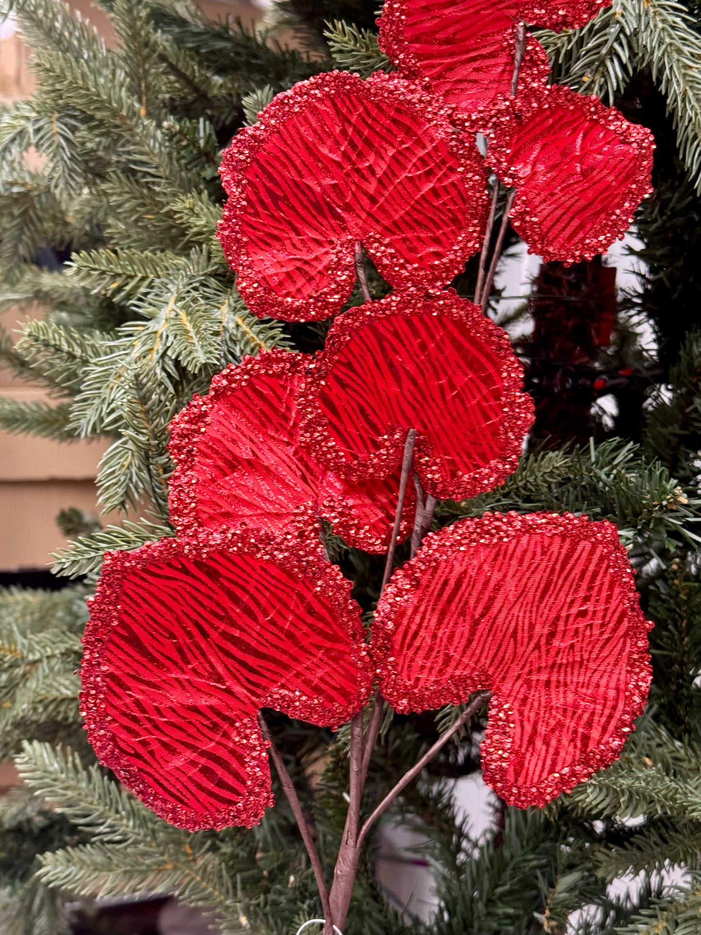 28.5 Red Metallic Printed Ginkgo Spray