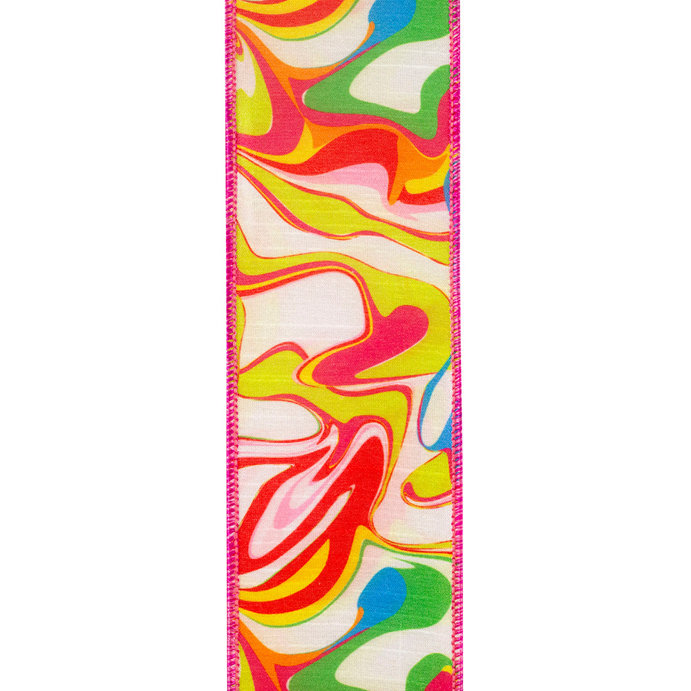2.5 Inch By 10 Yard Hot Pink Ink Mix Brights Deluxe Wired Edge Ribbon