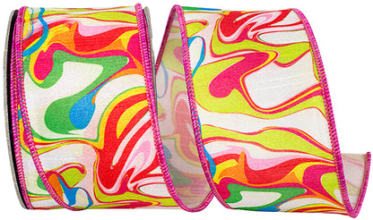 2.5 Inch By 10 Yard Hot Pink Ink Mix Brights Deluxe Wired Edge Ribbon