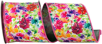 4 Inch By 10 Yard Multicolor Floral Impressions Deluxe Wired Edge Ribbon