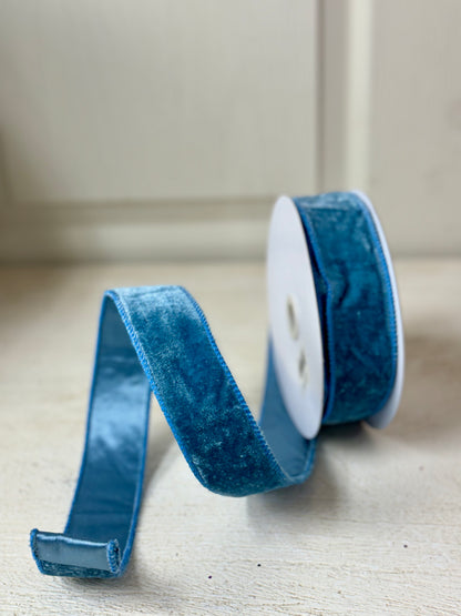 1.5 Inch By 10 Yard Smoke Blue Velvet Ribbon With Satin Backing