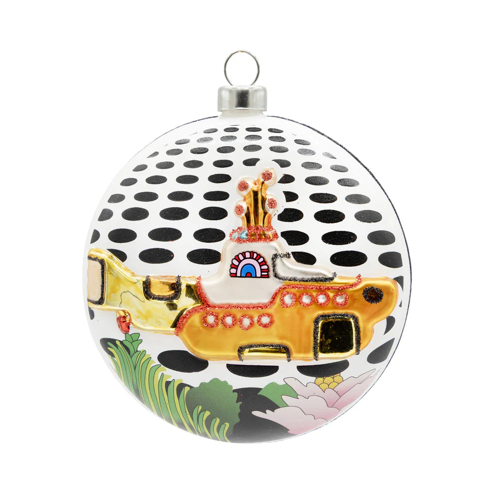 Kat & Annie The Beatles Yellow Submarine Disc Glass Ornament