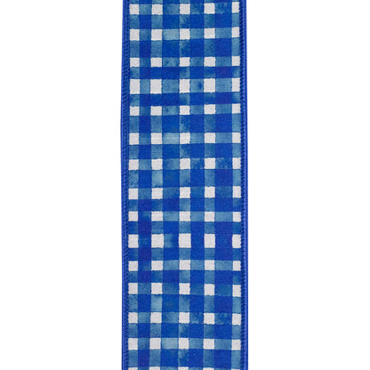 2.5 Inch By 10 Yard Royal Blue Watercolor Check Deluxe Dupioni Backed Wired Edge Ribbon