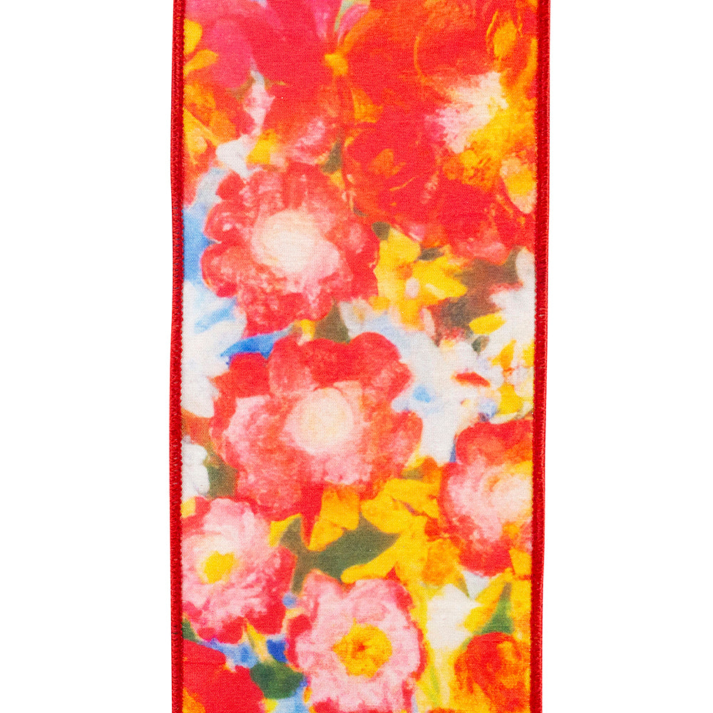4 Inch By 10 Yard Fuchsia Flowers Colors Deluxe Dupioni Backed Wired Edge Ribbon