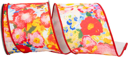 4 Inch By 10 Yard Fuchsia Flowers Colors Deluxe Dupioni Backed Wired Edge Ribbon
