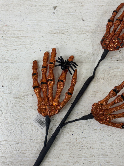 24 Inch Orange And Black Skeleton Hand Spray