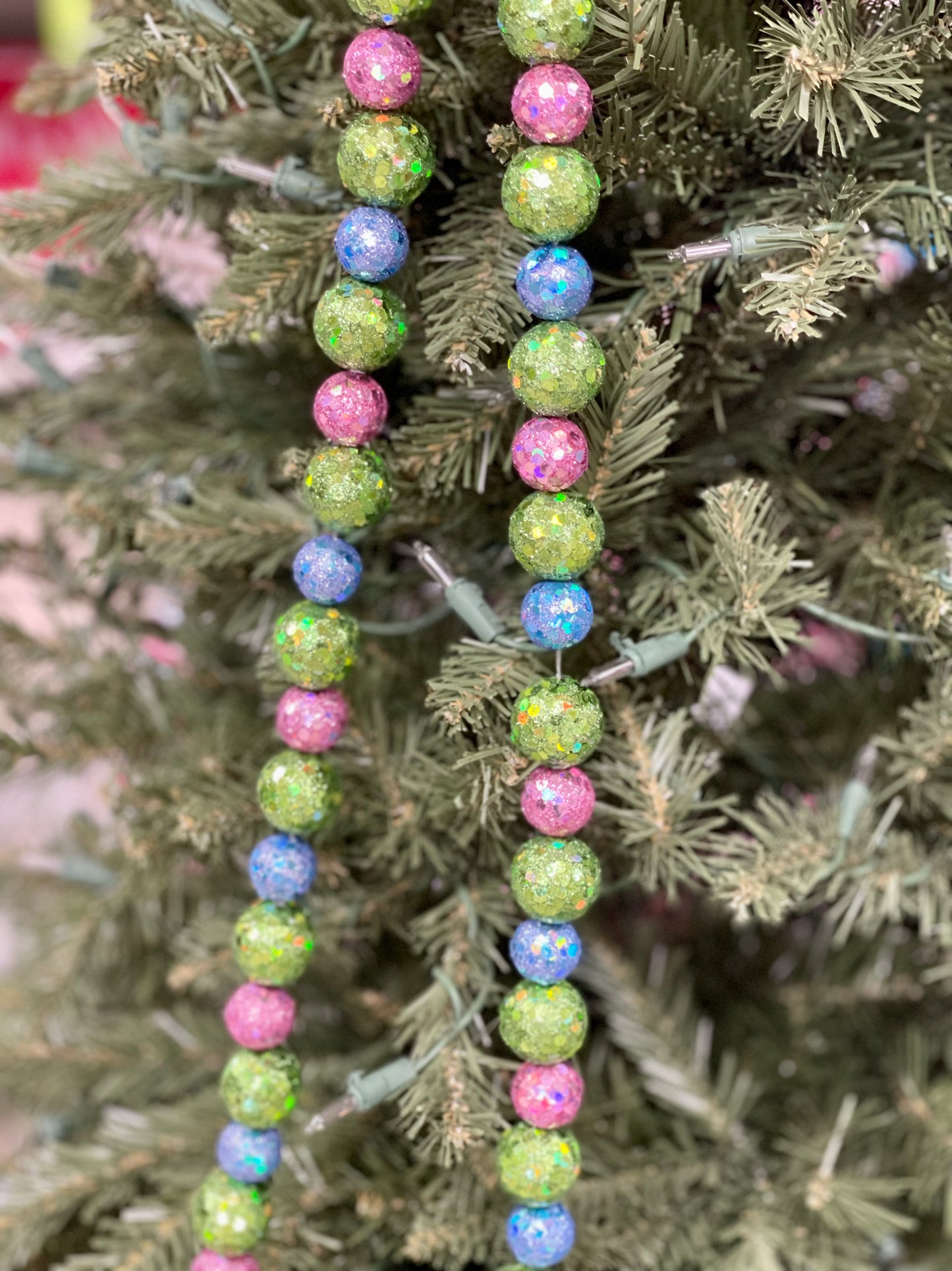Green Pink And Blue Glitter Ball Garland