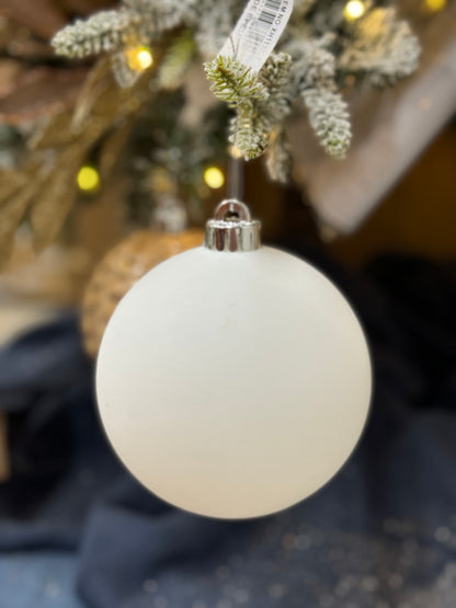 5 Inch White Smooth Flocked Ornament Ball