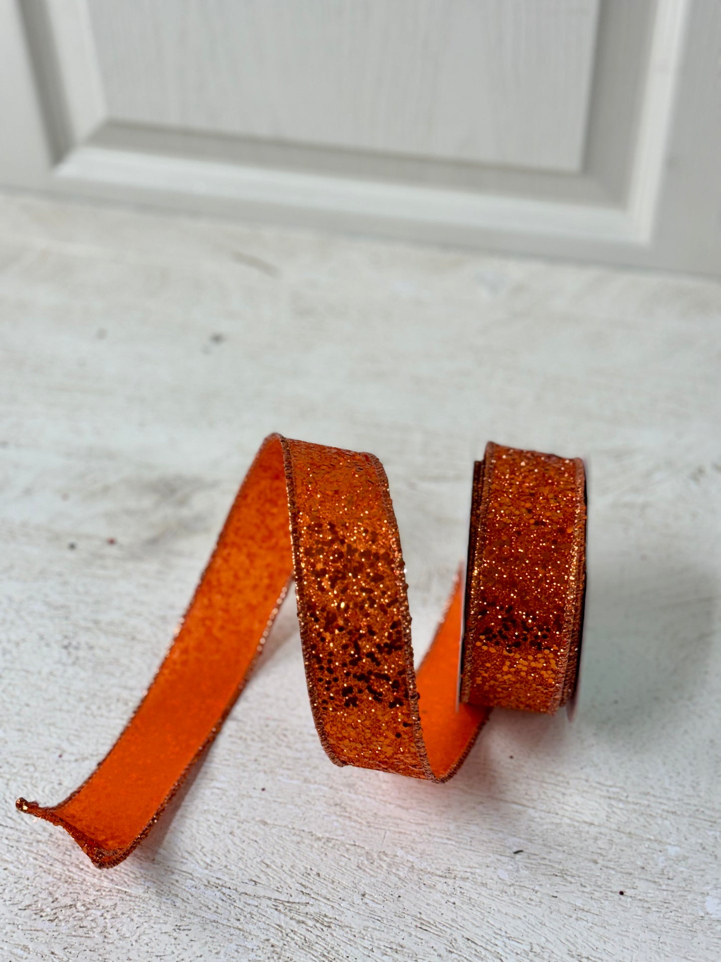 1.5 Inch By 10 Yard Orange Large Glitter Ribbon