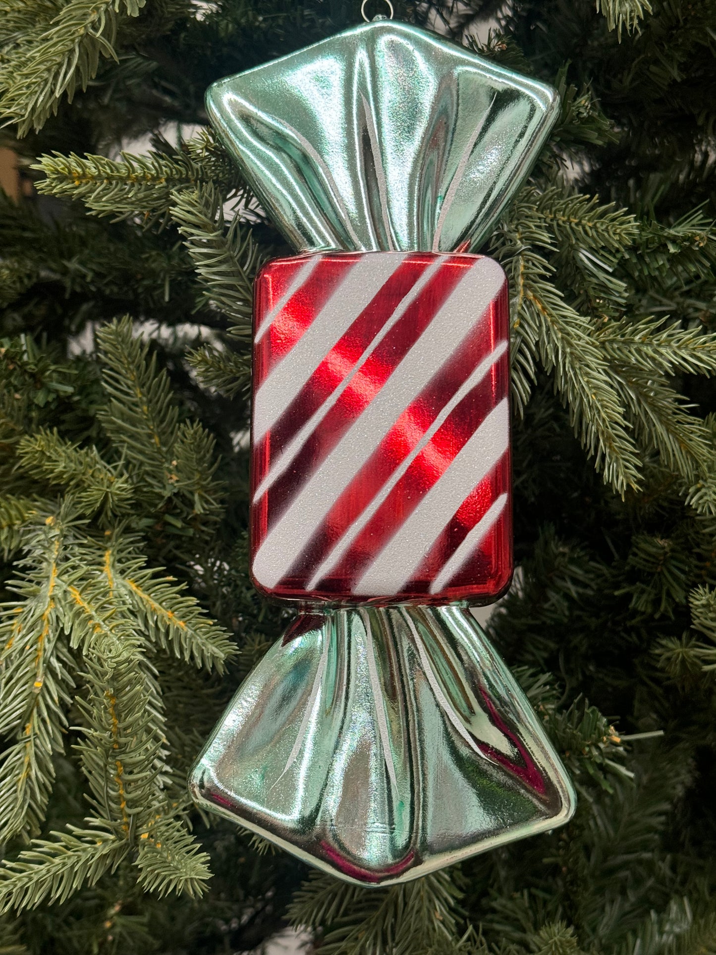 11 Inch Red White And Turquoise Rectangle Candy Ornament