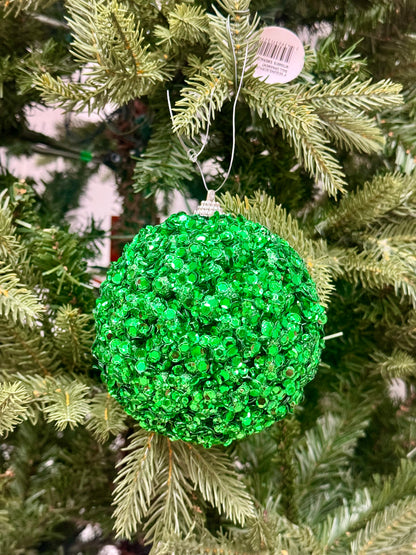 4 Inch Emerald Green Sequin Ornament Ball