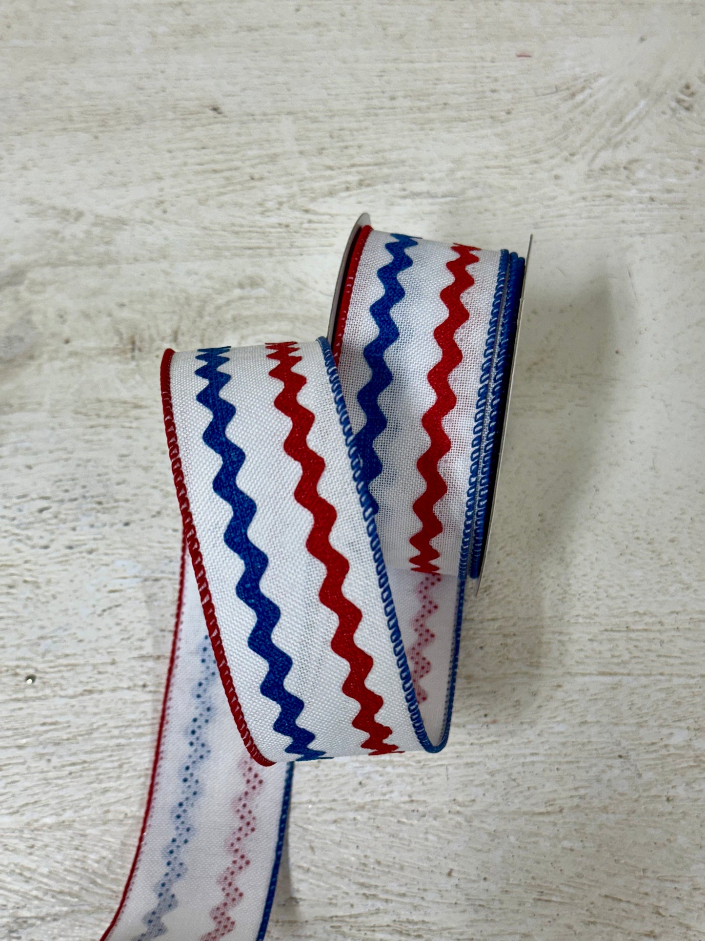 1.5 Inch By 10 Yard Red White And Blue Ric Rac Ribbon