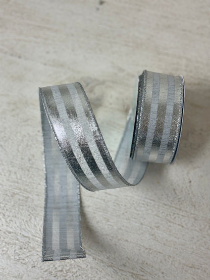 1.5 Inch By 10 Yard Silver Metallic Striped Ribbon